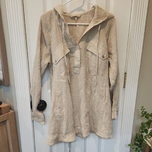 Free People Tan Hooded Utility Jacket 31" Long